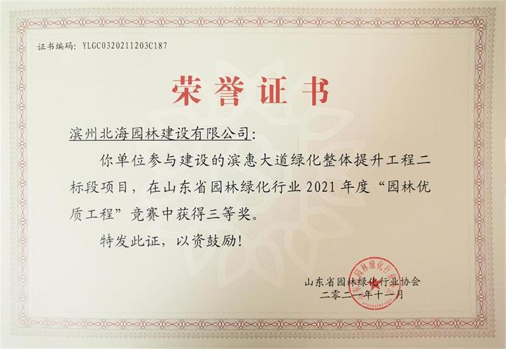 三等獎(jiǎng)—濱惠大道工程